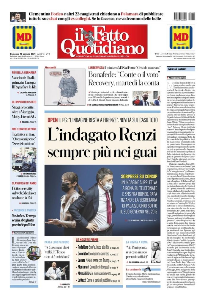 Copertina di domenica 10 gennaio 2021