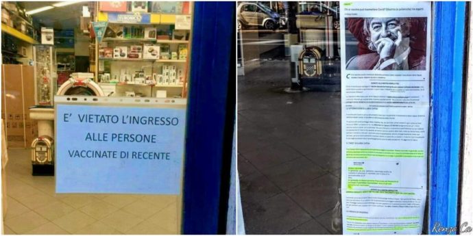 “Vietato l’ingresso alle persone vaccinate di recente”: il cartello esposto in un negozio a Milano
