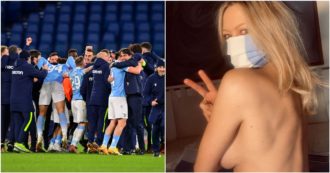 Copertina di Anna Falchi seminuda sui social per la vittoria della Lazio contro la Roma: “Fioretto mantenuto”