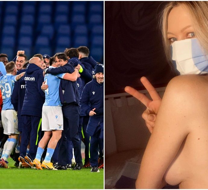 Anna Falchi seminuda sui social per la vittoria della Lazio contro la Roma: “Fioretto mantenuto”