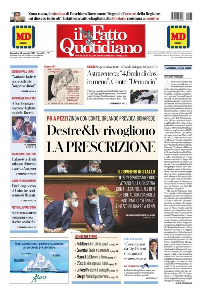 Copertina di domenica 24 gennaio 2021