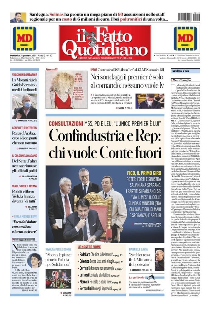 Copertina di domenica 31 gennaio 2021