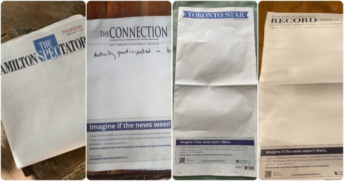 Canada, i giornali escono con le prime pagine vuote e il governo pensa a una legge per far pagare le news a Google e Facebook