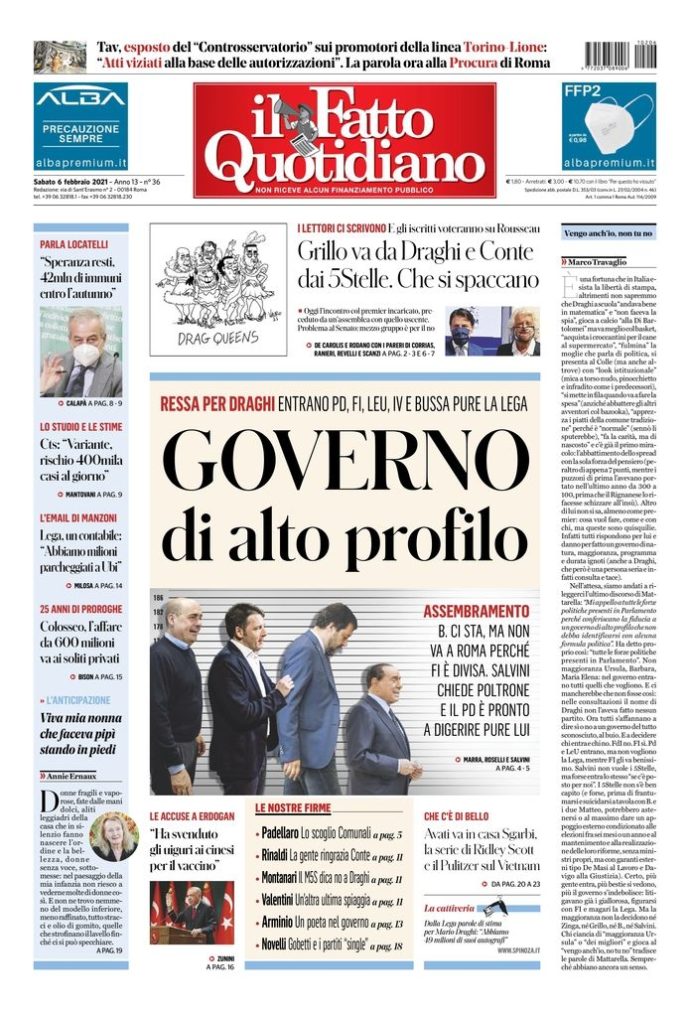 Copertina di sabato 6 febbraio 2021