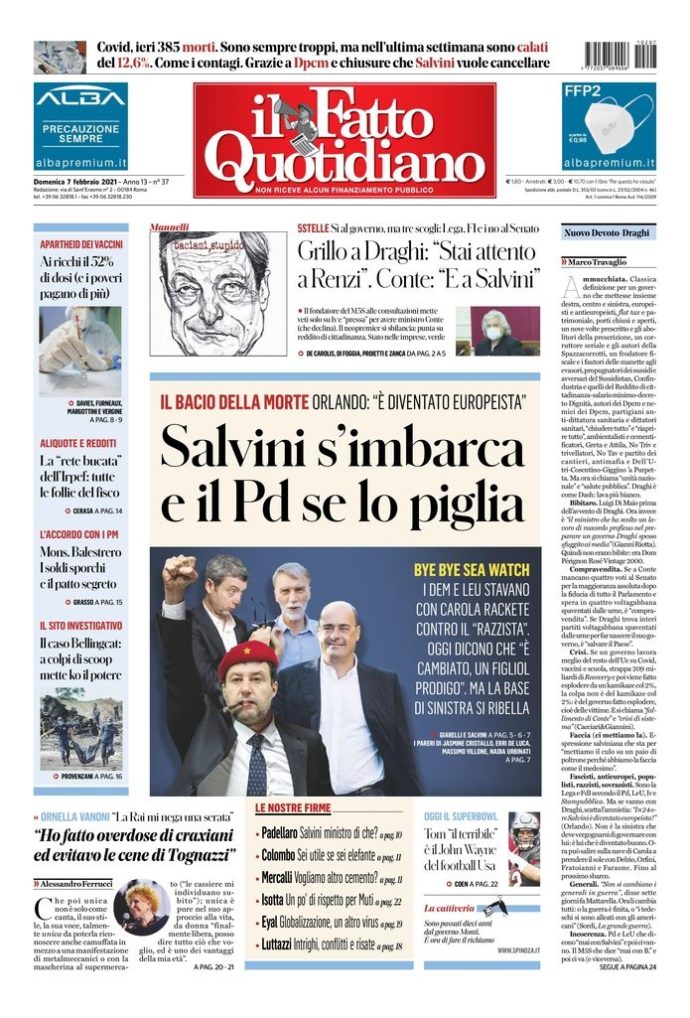 Copertina di domenica 7 febbraio 2021