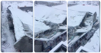 Copertina di Vipiteno, il palaghiaccio crolla sotto il peso della neve: le immagini della struttura distrutta – Video