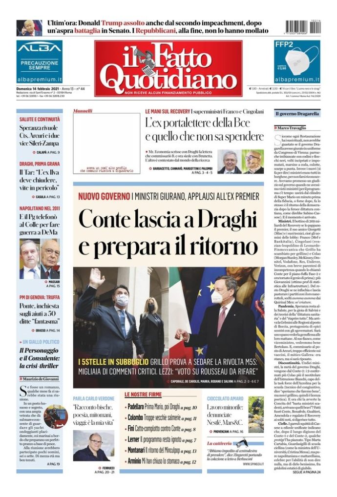 Copertina di domenica 14 febbraio 2021