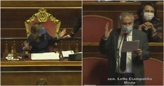 Copertina di Ciampolillo ancora in ‘zona Cesarini’, Casellati sbotta: “Arriva sempre all’ultimo”. Poi il senatore dà del pagliaccio a Salvini e viene richiamato