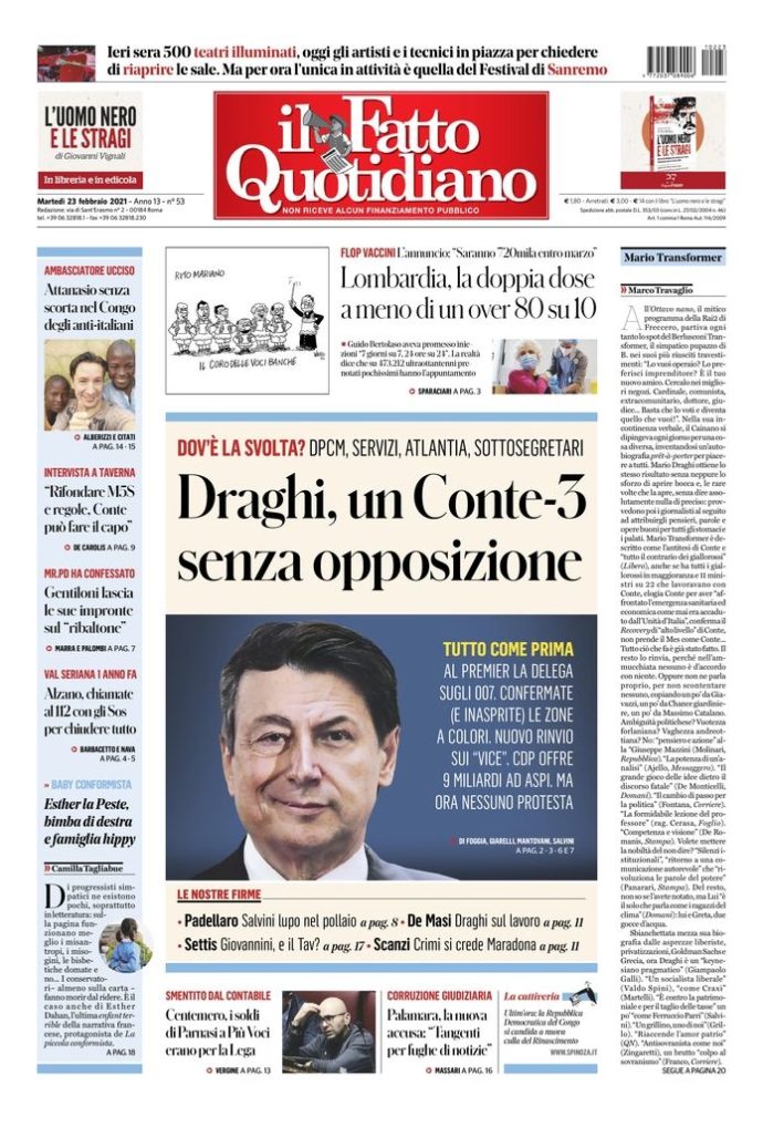 Copertina di martedì 23 febbraio 2021