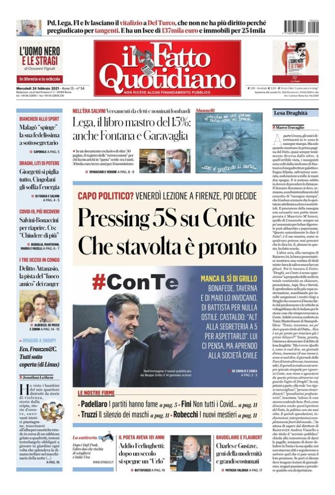 Copertina di mercoledì 24 febbraio 2021