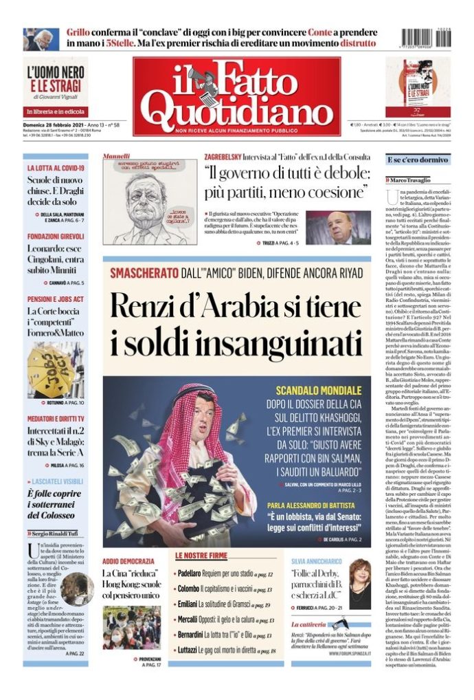 Copertina di domenica 28 febbraio 2021