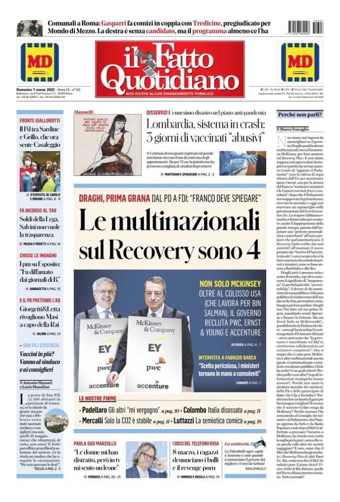 Copertina di domenica 7 marzo 2021