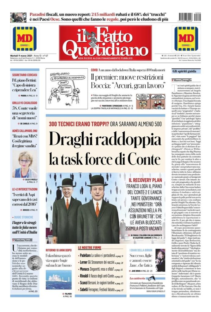 Copertina di martedì 9 marzo 2021