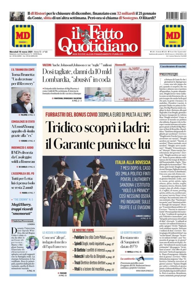 Copertina di mercoledì 10 marzo 2021