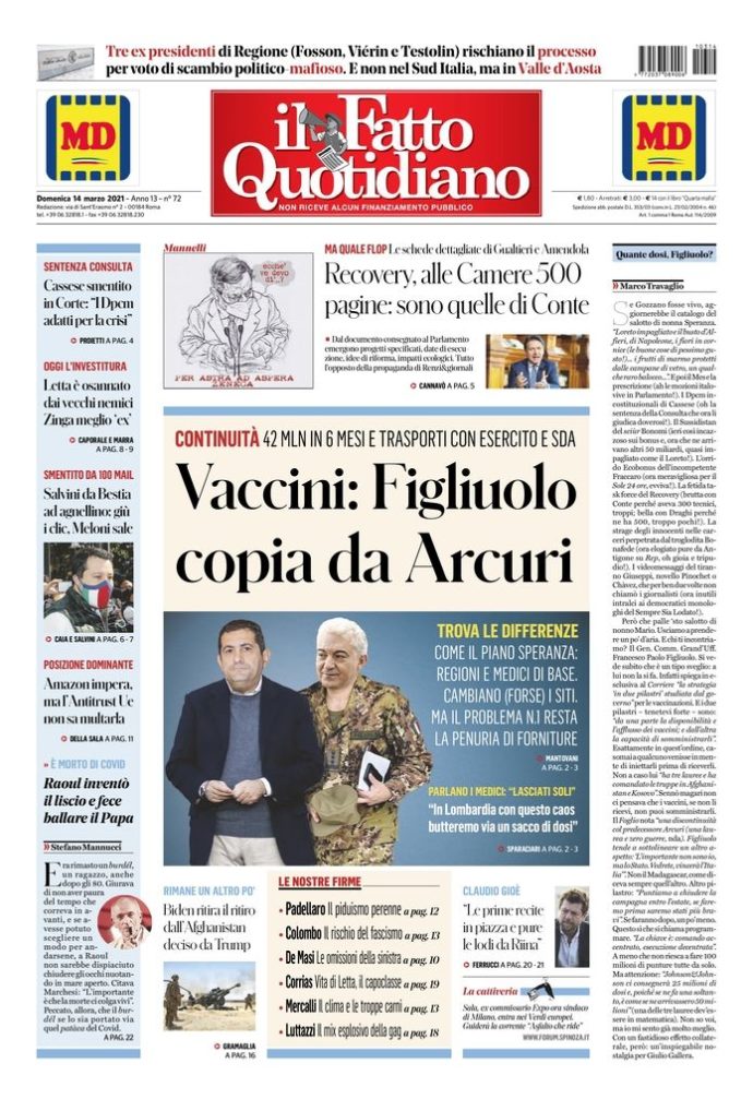 Copertina di domenica 14 marzo 2021