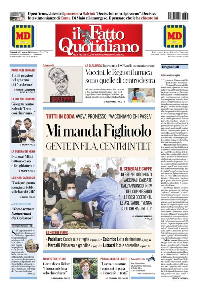 Copertina di domenica 21 marzo 2021