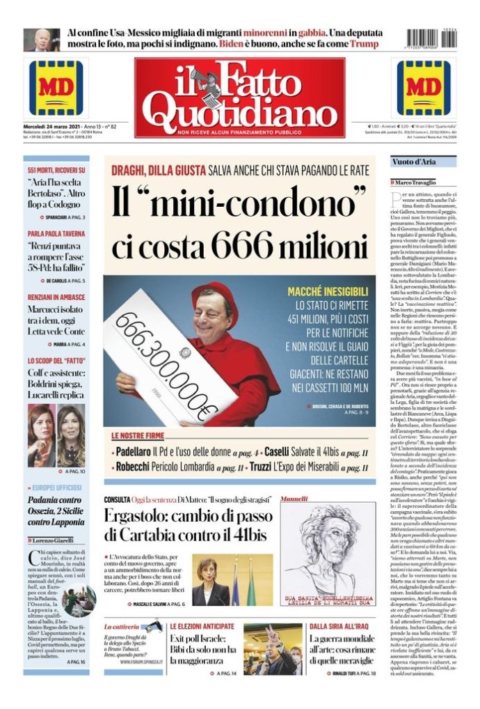 Copertina di mercoledì 24 marzo 2021