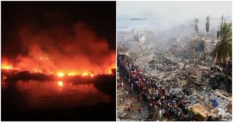 Copertina di Gigantesco incendio devasta un intero quartiere popolare in Sierra Leone: migliaia di persone senza casa. Le impressionanti immagini – Video