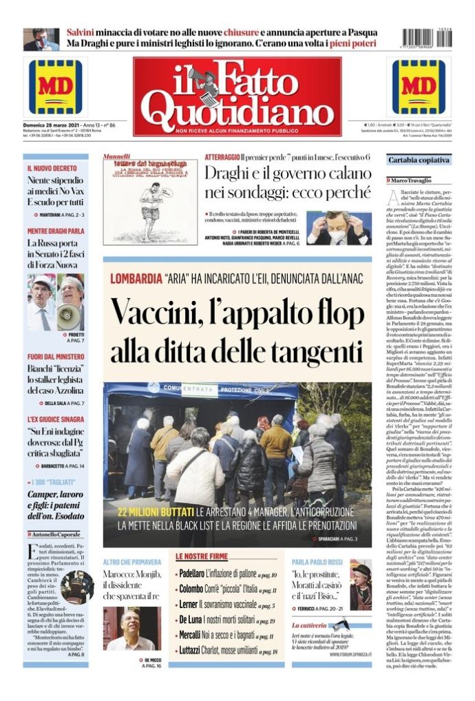 Copertina di domenica 28 marzo 2021