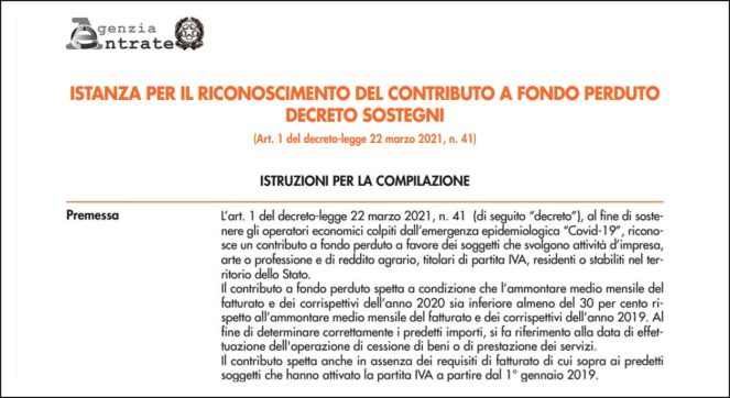 Decreto Sostegni, al via le domande all’Agenzia delle Entrate per avere il contributo a fondo perduto. Come fare e quanti soldi spettano