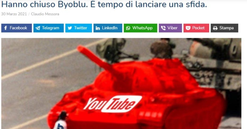 ByoBlu, YouTube chiude l’account di Claudio Messora. “Ora compriamo un canale sul digitale terrestre, aiutateci”