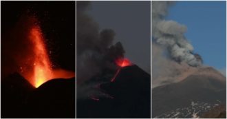 Copertina di L’Etna erutta ancora: notte di spettacolo con fontane di lava. Chiuso lo spazio aereo attorno al vulcano – Video