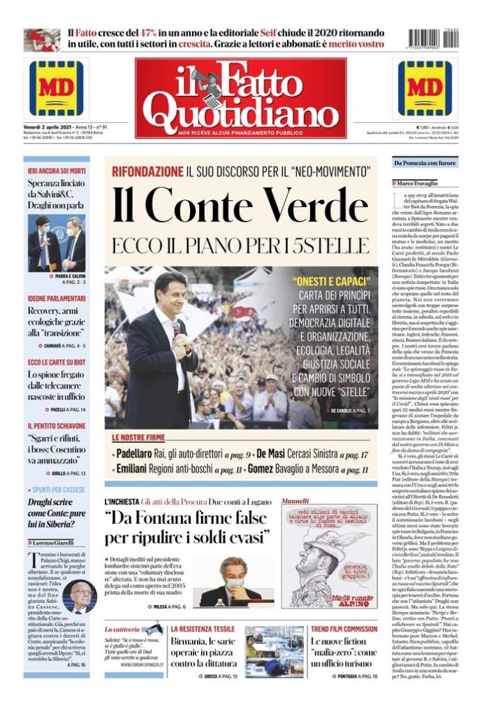 Copertina di venerdì 2 aprile 2021