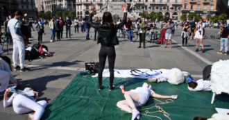Copertina di Milano, mani insanguinate e agnelli uccisi per la Pasqua: il flash mob “recitato” di Animal Save – Video