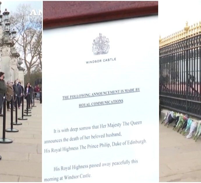 Morto principe Filippo, coda a Buckingham Palace per deporre fiori e per vedere l’avviso ufficiale – Video