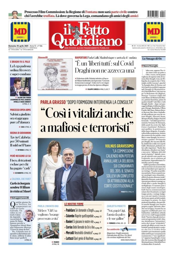 Copertina di domenica 18 aprile 2021