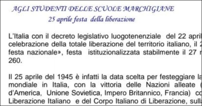 Il messaggio sul 25 aprile pieno di sfondoni del direttore dell’ufficio scolastico delle Marche. E riesce a non scrivere mai la parola “fascismo”