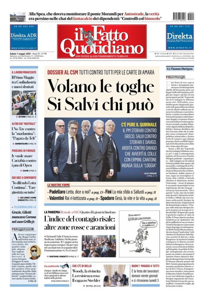 Copertina di sabato 1 maggio 2021