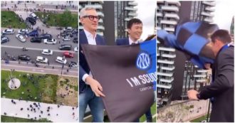 Copertina di Scudetto Inter, Zhang e i dirigenti festeggiano sul tetto della sede a Milano: i tifosi sfilano con le auto sotto al palazzo – Video