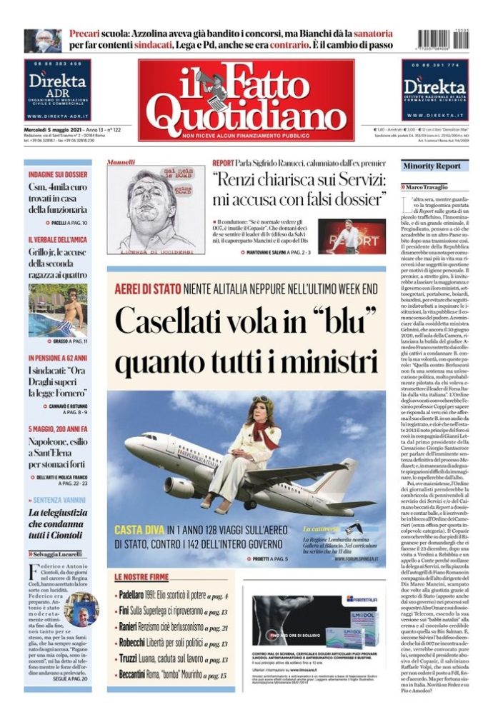 Copertina de Il Fatto Quotidiano di Mer 5 Maggio 2021