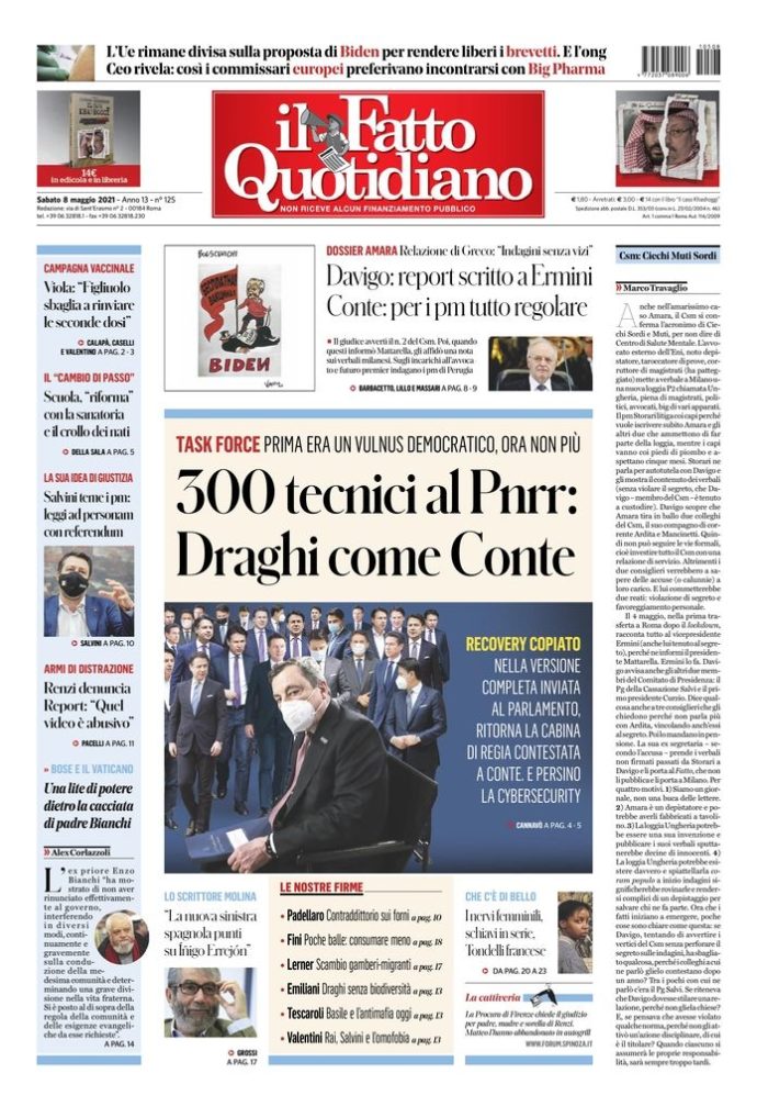 Copertina di sabato 8 maggio 2021