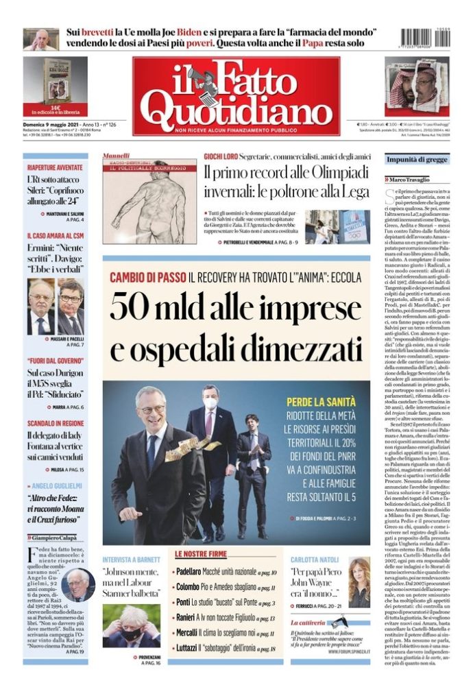 Copertina di domenica 9 maggio 2021