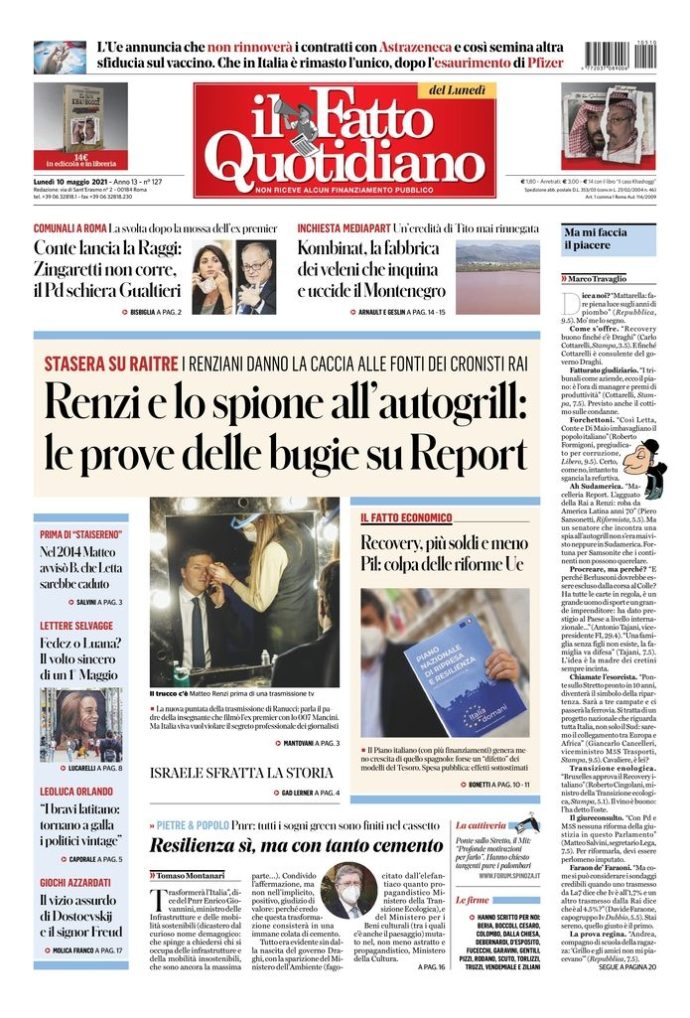 Copertina di lunedì 10 maggio 2021