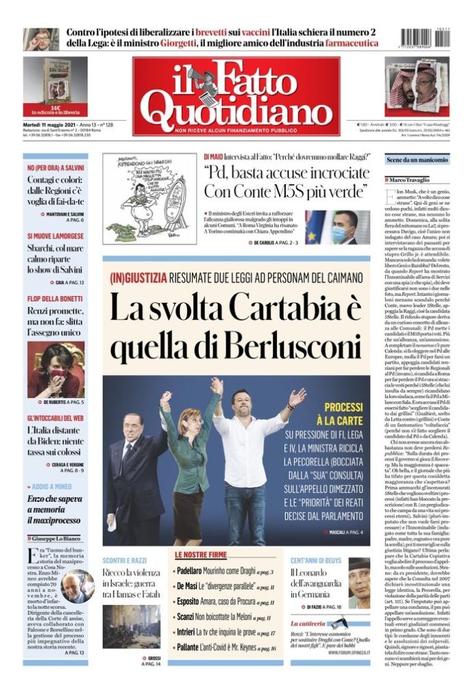 Copertina di martedì 11 maggio 2021