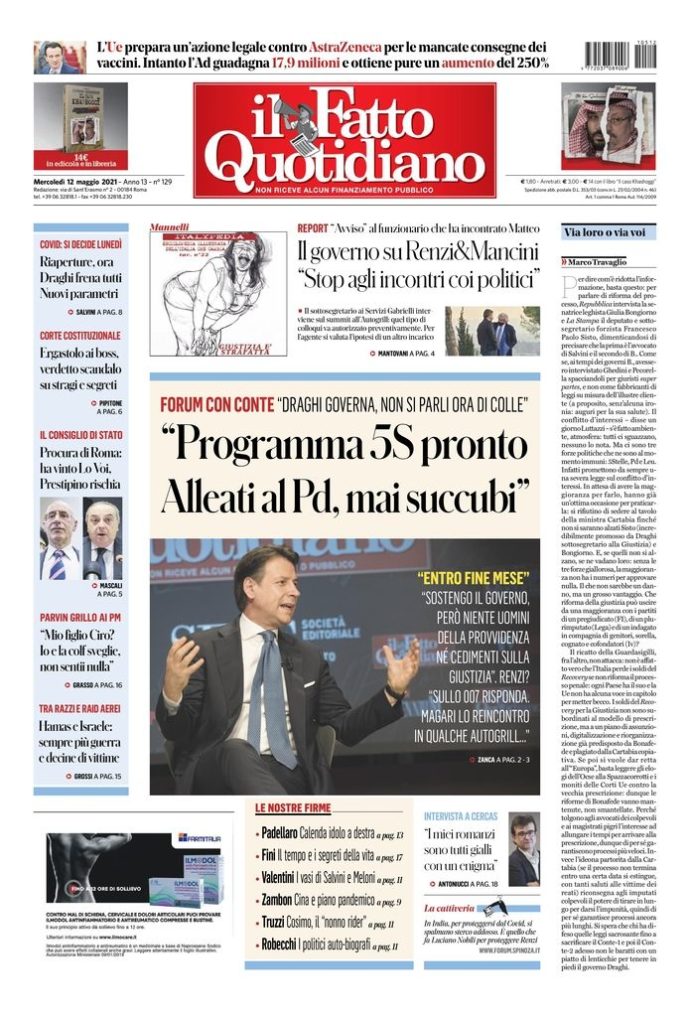 Copertina di mercoledì 12 maggio 2021