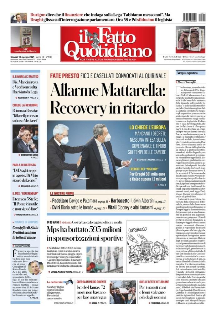 Copertina di giovedì 13 maggio 2021