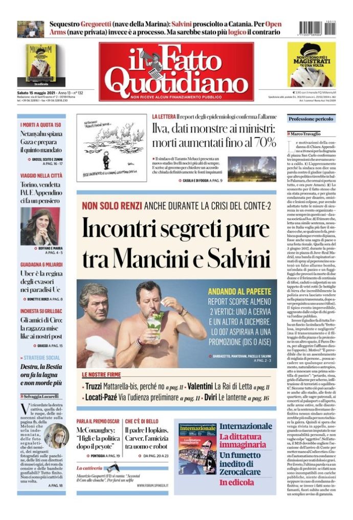 Copertina di sabato 15 maggio 2021