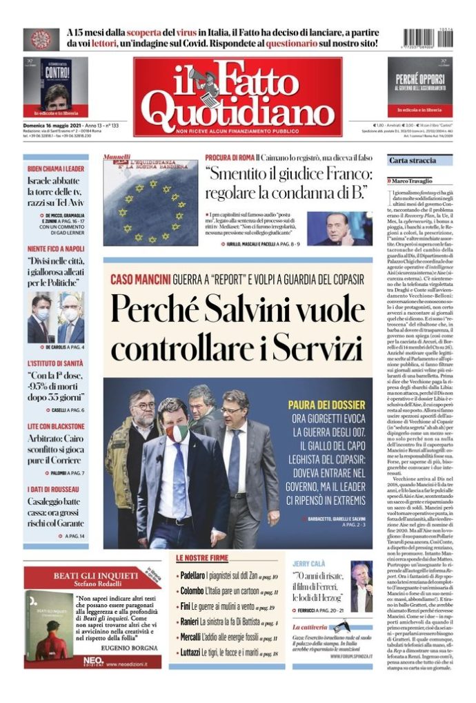 Copertina di domenica 16 maggio 2021