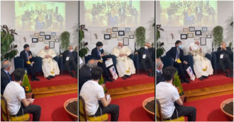 Copertina di Speranza incontra il Papa: “Non avremo vinto finché tutti non saranno in salvo”. E gli regala un disegno fatto dai suoi figli – Video