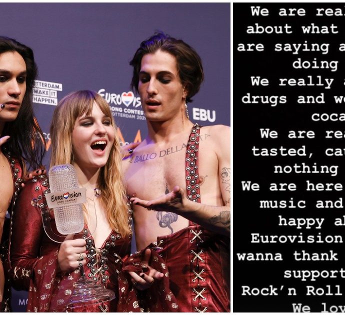 Eurovision 2021, “Damiano dei Maneskin stava sniffando cocaina durante la premiazione”: ma è una bufala. E la band spiega cosa è accaduto