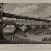 4- Sebastiano Lovison, Ponte Vecchio di Bassano, 1826 Incisione a bulino, 330×430 mm. Museo Civico, Bassano del Grappa