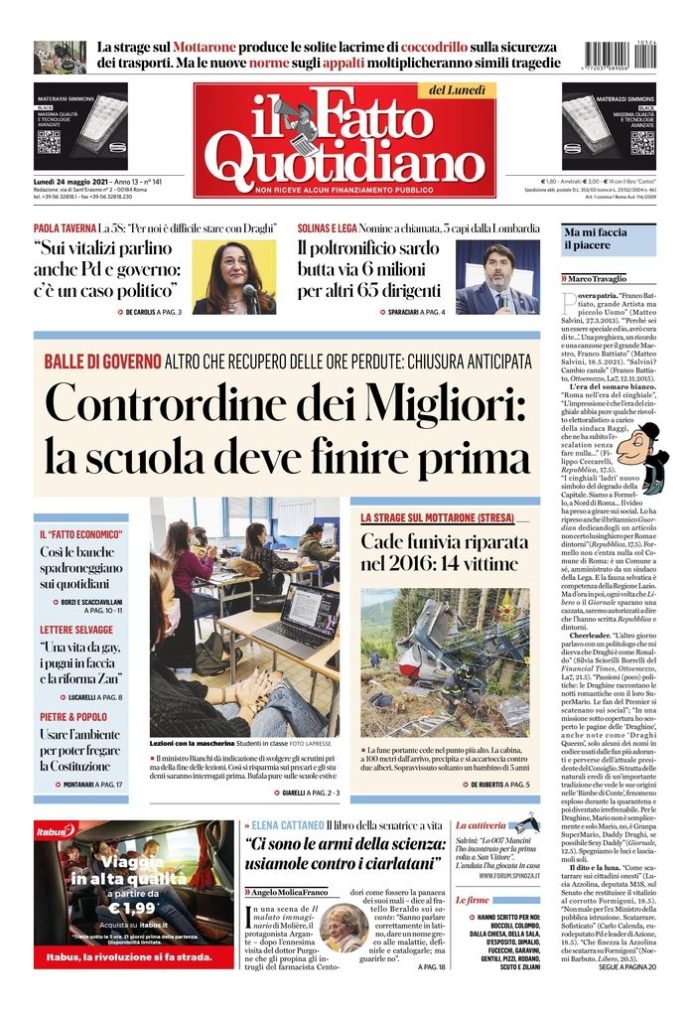 Copertina di lunedì 24 maggio 2021