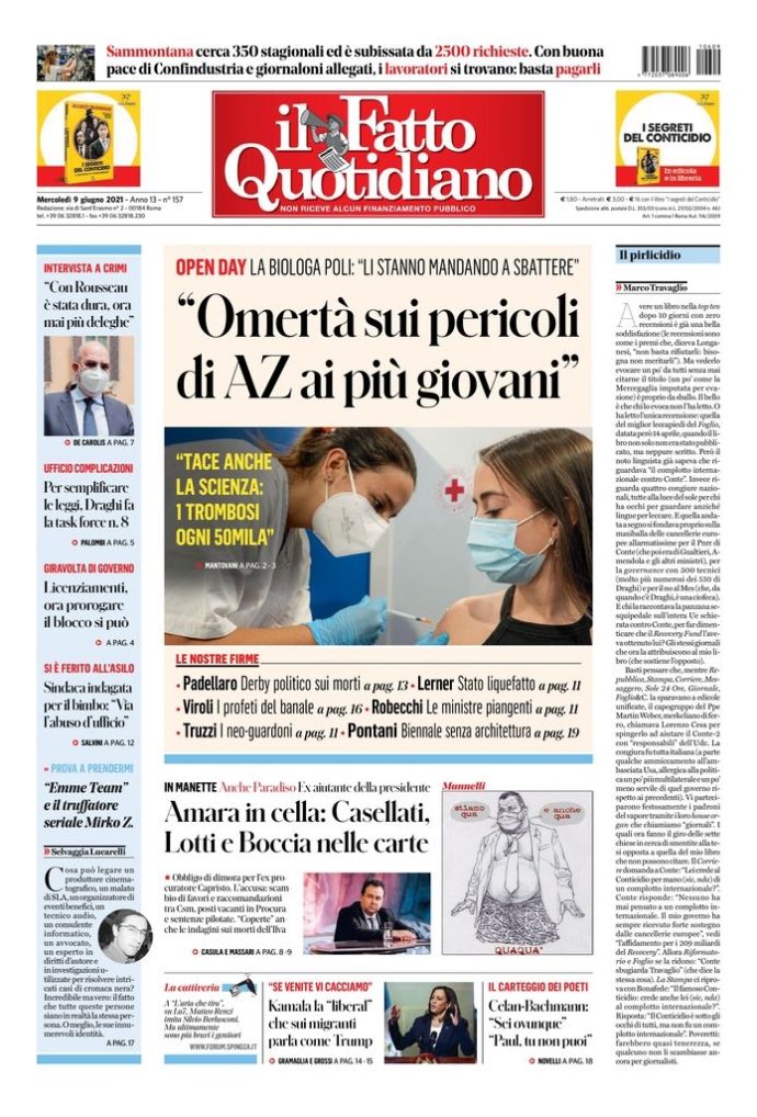 Copertina di mercoledì 9 giugno 2021