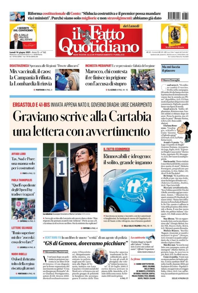 Copertina di lunedì 14 giugno 2021