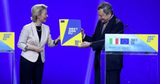 Copertina di Show Draghi-VdL per l’avviso ai partiti “Farete le riforme”