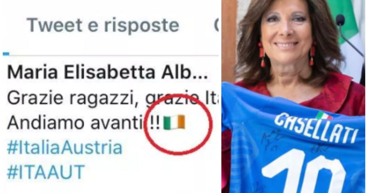 Maria Elisabetta Casellati, la presidente del Senato festeggia la vittoria dell’Italia ma sbaglia bandiera: il tricolore è quello dell’Irlanda